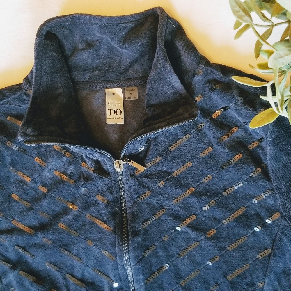 Navy blue velour zip up jacket - Picture 2 of 3